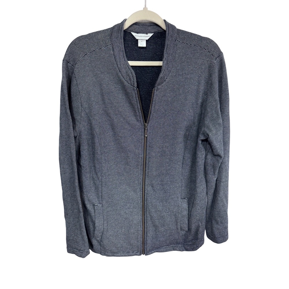 Christopher & Banks XL Blue Stripe Full Zip Jacket Women's Casual Lightweight
